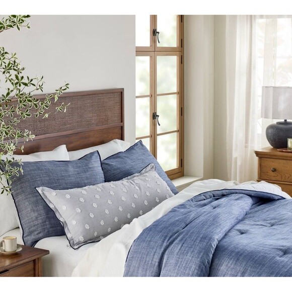 36"x14" Clip Dobby Lumbar Throw Pillow Washed Blue - Hearth & Hand Magnolia NEW - Picture 2 of 5